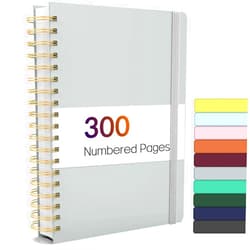 Forvencer Lined Spiral Journal Notebook with 300 Numbered Pages, B5 College Ruled Thick Journals for Writing with 100GSM Paper, Hardcover Notebooks with Contents for Work, School, Women, Men, Grey