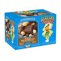 Kauai Coffee Single Serve Pods, Mocha Macadamia Nut - Arabica Coffee from Hawaii’s Largest Coffee Grower, Keurig-Compatible Cups (12 Count)
