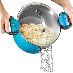 Gotham Steel 5 Quart Stock Pot Multipurpose Pasta Pot with Strainer Lid & Twist and Lock Handles, Nonstick Cooking Pot + Pasta Strainer Pots with Lid, Spaghetti Pot, Dishwasher Safe – Aqua Blue