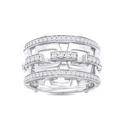 Wishrocks 1 1/3 Carat Round Cut Lab Created Moissanite Men's Eternity Anniversary Wedding Band Ring In 14K Gold Plated Sterling Silver (VVS1 Clarity, 1.30 Cttw)