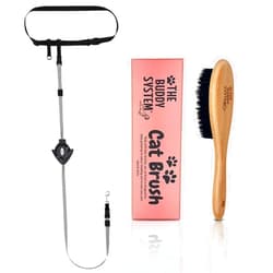 The Buddy System Hands Free Dog Leash Adjustable Leash (Small Dog, Large Belt), and Cat Brush with Boar Bristle and Wooden Handle