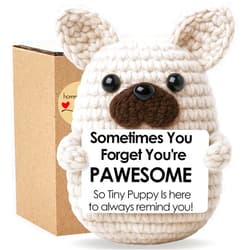Vatogon Mini Crochet Easter French Bulldog Gift for Women Men,Easter Basket Essentials Stuffers Emotional Inspirational Support Crochet Dog for Dog Lover,Handmade Frenchie Desk Decor