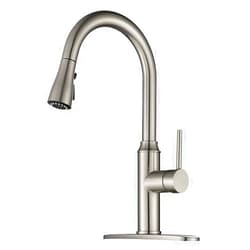 Arofa Kitchen Faucet with Pull Down Sprayer - Brushed Nickel Kitchen Sink Faucets 1/3 Hole Single Handle High Arc Stainless Steel Commercial Modern Faucet A01LY