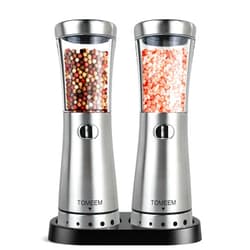 TOMEEM Electric Salt and Pepper Grinder Set with Storage Base, Stainless Steel Rechargeable Salt and Pepper Grinder Set with 4.5 oz Large Capacity, 1.8
