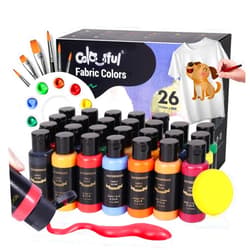Colorful Fabric Paint Set with 6 Brushes, 1 Palette, 26 Colors Waterproof Permanent Textile Painting Kit for Adults to Arts on Clothes, Shoes, and Canvases