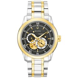 Bulova Men's Classic Sutton 4-Hand Automatic Watch, 24-Hour Sub Dial, Open Aperture, Self-Winding, Exhibition Caseback, Double Curved Mineral Crystal, Luminous Hands, 42mm