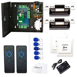 MENGQI-CONTROL 2 Door Access Control Board System 110-240V Power Supply Box North American ANSI Electric Strike Lock RFID Reader Enroll USB Reader RFID Card & Key Fobs,Phone APP Remotely Open Door