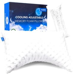 KUCEY Cooling Side Sleeper Pillow for Neck and Shoulder Pain, Luxury Shredded Memory Foam Curved Bed Pillows for Sleeping Set of 1- Adjustable Queen Size- Washable Cover Crescent White