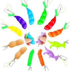 Bairimeng 12 Pack Squeeze Toy Set，6 Fidget Peapods，2 Fidget Peanuts，2 Squeeze Caterpillars and 2 Squeeze Dinosaurs. Funny Facial Expressions Squeeze Fidget Toy.