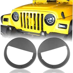 Hooke Road Matte Black Headlight Bezels Angry Bird Cover Compatible with Jeep Wrangler TJ 1997-2006- Pair