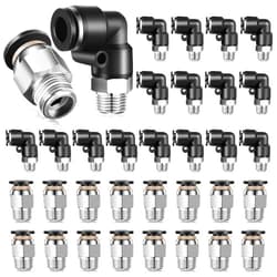 Zhengmy 30Pieces Pneumatic Elbow Straight Combination 1/4 Inch Tube OD x 1/8 Inch NPT Push to Connect Tube Fittings Male Thread Straight Push Quick Release Connectors Air Tool Connectors Connect Fittings