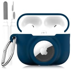 LDSXAY 2 in 1 Silicone Case Compatible with AirPods Pro 3 and AirTag 2/1, Shockproof Protective Case Cover for AirPods Pro 3rd Generation 2025 with Cleaner Kit & Carabiner (Dark Blue)