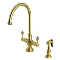 Kingston Brass KS1763ALBS Vintage Two-Handle Kitchen Faucet with Brass Sprayer, Antique Brass