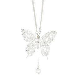 WedFeir Bling Butterfly Diamond Car Accessories for Women, Crystal Car Rear View Mirror Charms Car Decoration Valentine's Day Gifts Lucky Hanging Interior Ornament Pendant. (Silver)