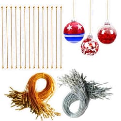 Umzing 200Pcs Silver&Gold Ornament Hooks Ornament Hangers Ribbon Ornament String with Snaps Precut String Hangers Snap Fasteners Rope Hooks for Halloween Christmas Ornaments Price Tag Crafts Gift Tag