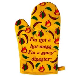 Crazy Dog T-Shirts I'm Not A Hot Mess I'm A Spicy Disaster Oven Mitt Funny Chili Peppers Heat Graphic Novelty Kitchen Glove Funny Graphic Kitchenwear Funny Sarcastic Novelty Yellow Oven Mitt