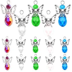 BronaGrand 20 Pieces Angel Wings Charms Pendants Alloy Hollow Angel Wing Dangle Charm Colorful Glass Teardrop-shaped Beads for DIY Earrings Necklace Jewelry Making Findings