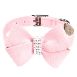Susan Lanci Designs Premium Ultrasuede Nouveau Bow Collar for Dogs, Puppy Pink, Medium