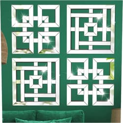 Geelin 4 Pcs Silver Mirror Wall Decor, 1.2 Inch Thick Square Mirrored Wall Decor 12 x 12 Inch Wall Mirrors Decorative Mirror Wall Art DIY Modern Wall Mounted Mirrors for Home Living Room Bedroom