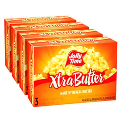 Jolly Time Xtra Butter Trans Fat & Gluten Free Microwave Popcorn with Extra Buttery Fresh Popped Flavor, 3oz Sharing Bag, 3 Bags Per Carton (Xtra Butter, 3 Ounce (Pack of 12))