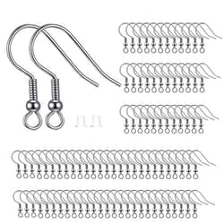 BEADNOVA 300pcs Stainless Steel Earring Hooks with Rubber Backs, Silver, Elegant, Polished, Hypoallergenic, DIY Ear Findings Supplies