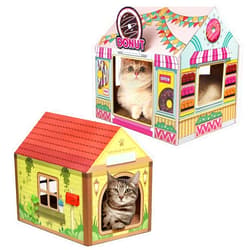 Sekam Cardboard Cat House with Scratcher/Catnip, Cat Play House for Indoor Cats Bundle