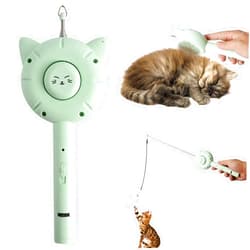 Jaxbo Cat Brush Toy，5-in-1 Interactive Cat Toys Retractable Cat-Teasing Wand，Pet Grooming Self Cleaning Brush， Light Up Cat Toy with Five Light Patterns