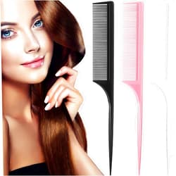 Leinuosen 3 Pack Tail Comb Carbon Fiber Rat Tail Styling Comb Heat Resistant Anti Static Teasing Comb for Back Combing Root Teasing Adding Volume Evening Styling (Black, Pink, White)