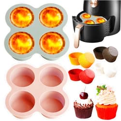 Jaxbo 2 Pcs Air Fryer Accessories, Silicone Muffin Pans for Baking， Non-Stick Food-Grade Air Fryer Liners with 16 Disposable Paper Coated Baking Cups