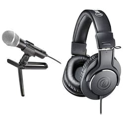 Audio-Technica ATR2100x-USB Cardioid Dynamic Microphone (ATR Series) USB and XLR Outputs & ATH-M20X Professional Studio Monitor Headphones, Black