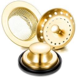 Mudder 3 Pcs Kitchen Sink Drain Strainer and Stopper Stainless Steel Garbage Disposal Plug with Handle Universal Anti-Clogging Kitchen Sink Filter Sieve Basket Strainer(Brushed Gold)