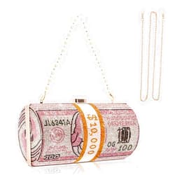 TANOSII Women Stack of Cash Evening Bag Crystal Rhinestone Clutch Money Shoulder Bag Dollar Bill Purse
