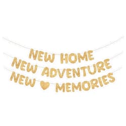 Fulmoon Pre Strung New Home Adventure Memories Banner Glitter Housewarming Party Banner, the Beginning of a New Chapter, Housewarming Home Party Decorations(Champagne Gold)