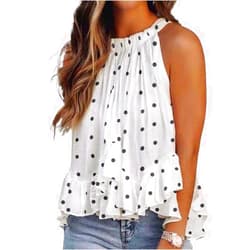 compulsoryking Womens Halter Neck Sleeveless Polka Dot Print Tank Top Loose Tie Back Camisole Tank Tops Pleated Flowy Shirt