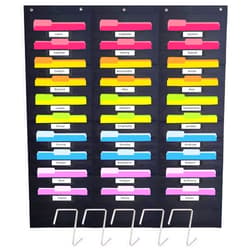 Hippo Creation Black Pocket Chart for Classroom - 30 Pocket Storage Black Pocket Charts , 5 Over Door Hangers Included, Hanging Wall File Organizer for File Folders, School Mailbox, Home/Office Papers