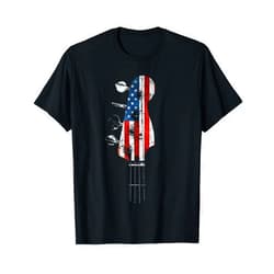 Bass Guitar Apparel & Gifts by eleventeez Bass Guitar Headstock USA Flag for Bassist and Bass Player T-Shirt