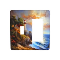 Spshian Outlet Covers Nautical Lighthouse Oil Painting Sunset Coastal 2 Gang Combo Light Switch Cover Plate Toggle Rocker Switch Plate Covers Decorative Switch Plates and Outlet Covers for Home Decor
