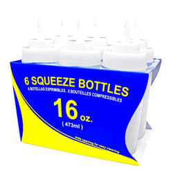 New Star Foodservice 26177 Squeeze Bottles, Plastic, Wide Mouth with Caps, 16 oz, Clear, Pack of 6