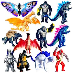 TwCare Set of 12 Godzilla x Kong: The New Empire, Dinosaur Dragon Toys Action Figures, Evolved Basic Exquisite Battle Roar B.E.A.S.T. Glove Shimo Frost Bite Mecha King Ghidorah Cake Toppers Pack