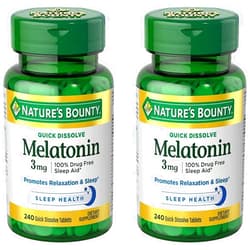 Nature's Bounty Melatonin 3mg, 100% Drug Free Sleep Aids for Adults, Supports Relaxation and Sleep, Dietary Supplement, 240 Count (Pack of 2)