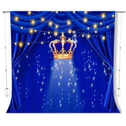 KUKUSOUL 8x8ft Royal Blue and Gold Backdrop Royal Blue Crown Glittering Stage Curtain Theme Background Party Banner Cake Table Decor Portrait Photo Studio Photobooth Props KUBYC428