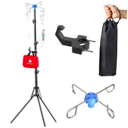 Wasoyun Foldable IV Pole Stand with 4 Hooks,Travel Portable Tripod IV Pole Holder with Adjustable Height for Home Care and Travel
