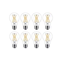 Philips LED Flicker-Free Dimmable Warm Glow Effect A19 Classic Glass Light Bulb, 800 Lumen, 2200-2700K, 8W=60W, E26 Base, Title 20 Certified, 8-Pack