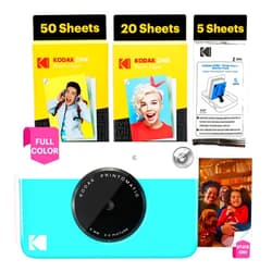 Kodak Printomatic Full-Color Instant Print Digital Camera - 75 Sheets Bundle - Prints On Zink 2x3 Sticky-Back Photo Paper - 5MP, Portable, Creative Fun Gift for Birthday, Christmas, Holiday - Blue