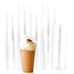 Lilymicky 90 Sets 20 oz Clear Plastic Cups with Dome Lids, 20 oz Disposable Plastic Drinking Parfait Cups for Ice Coffee, Smoothie, Frappuccino, Bubble Boba