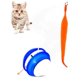 Petbobi Interactive Cat Toy Ball - Automatic Rolling Cat Laser Toys with 2 Fluffy Mice Tail, USB Rechargeable, Motion Activated Moving Ball Toy, Fast Rolling Ball for Indoor Cat, Simulation Bird Sound
