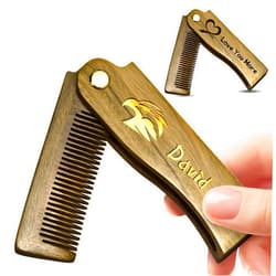 Nyareka Personalized Wooden Beard Comb for Men, Custom Folding Pocket Comb for Moustache Beard & Hair Sandalwood Combs,Gift for Men