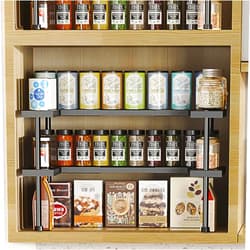 DOLALIKE Expandable Spice Rack Organizer for Cabinet, Stackable Cabinet Shelf Organizer Rack, Space Saving Kitchen Seasoning Organizer Storage for Home Pantry Cupboard (Black)