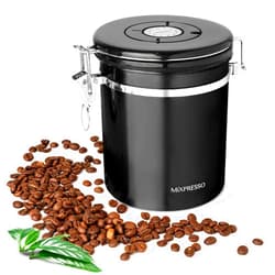 Mixpresso 16 Oz Black Coffee Canister, Stainless Steel Airtight Coffee Container, Ground Coffee Bean Storage with Date Tracker, Vacuum Sealed Espresso Airtight Container, Coffee Jar, Sugar Container