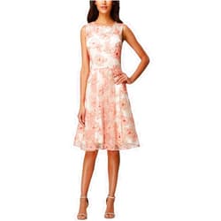 Tahari ASL Womens Floral Embroidered Semi-Formal Dress Tan 12